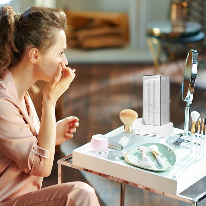 Automatic Cotton Pad Holder, Square Press Out Cosmetic Cotton Makeup Removers Pad Holder, Makeup Cotton Organizer Container Dispenser Storage Display Rack(Grey)