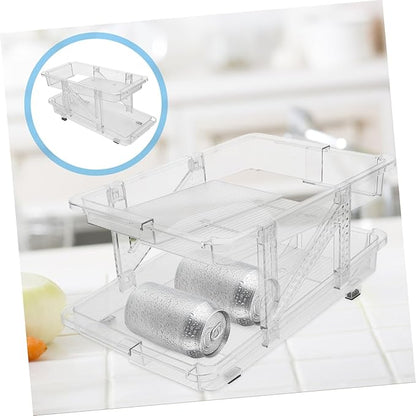 PRETYZOOM Soda Can Dispenser Organizer for Refrigerator Beverage Storage Bin Rolling Mechanism Transparent Double Can Holder for Beer and Drinks for Kitchen and Pantry