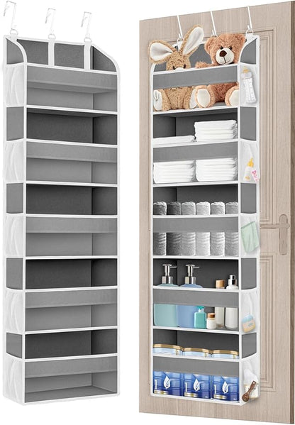 TAHAVICE 1 Pack Over The Door Storage Organizer with 5 Pockets 10 Mesh Side Pockets, 44 lbs Weight Capacity Door Hanging Organizers and Storage for Bedroom,Bathroom,Nursery,Pantry,Dorm(Light Gray)