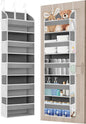 TAHAVICE 1 Pack Over The Door Storage Organizer with 5 Pockets 10 Mesh Side Pockets, 44 lbs Weight Capacity Door Hanging Organizers and Storage for Bedroom,Bathroom,Nursery,Pantry,Dorm(Light Gray)
