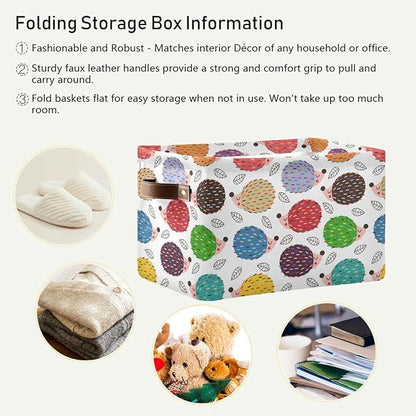 YETTASBIN Cute Hedgehog Storage Basket 1pc, Large Collapsible Toys Clothes Organizer, Durable Canvas Storage Bin with Handle for Shelves Closet Laundry Home Office Decor