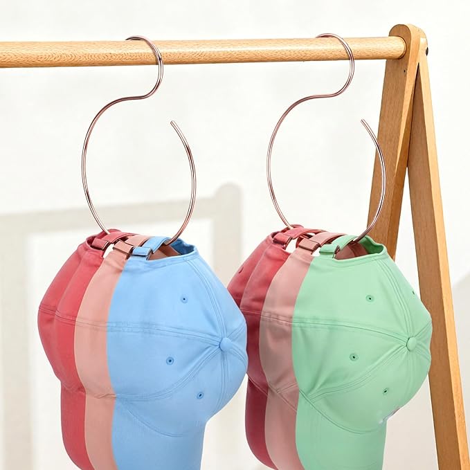 2 Pack Hat Hangers for Closet, Holds 20 Baseball Caps Sturdy Rose Gold Cap Holder Space-Saving Hat Rack Organizer for Wall or Rod Mount