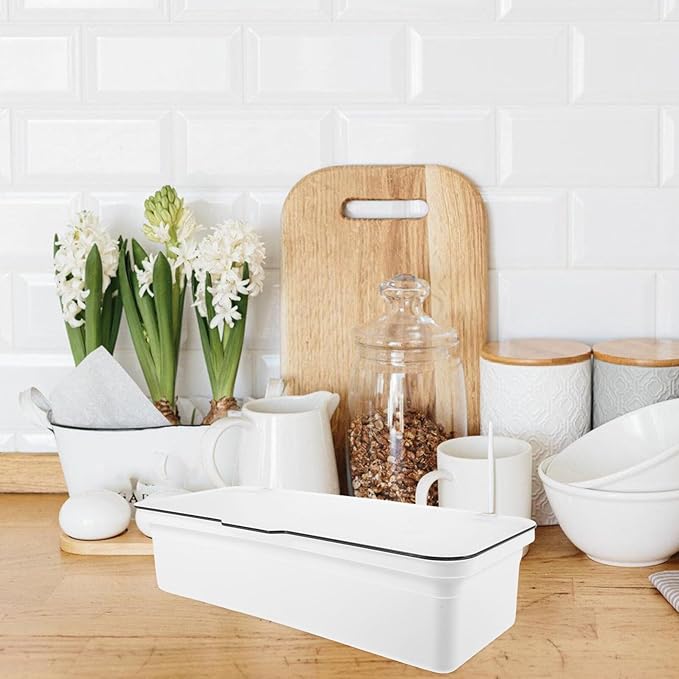 Alipis Plastic Silverware Tray with Lid, Silverware Countertop Storage Container Kitchen Cutlery and Utensil Drawer Organizer for Kitchen Flatware Spoons Forks White