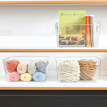 ZEXALOR 4pcs Clear Storage Bins Clear Storage Containers for Kitchen Pantry Organization, Organizing Bins with Built in Handles, Cabinet Organizers