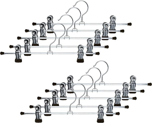 Mawa by Reston Lloyd Non-Slip Space-Saving Clothes Hanger For Pants & Skirts with Two Non-Slip Clips, Style K/30D, 12-Inch, Set of 10, Black