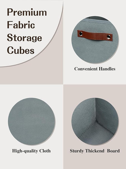 Temary 11x11 Storage Cubes Fabric Cube Storage Bins with Handles Clothes Storage Boxes Baskets for Organizing Home, Shelf, Closet (Grey, 11 x 11 x 11)