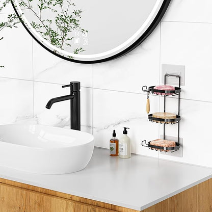 MASADI 3 Tier Soap Dish Holder,Soap Bar Holder with Hooks, Shampoo Bar Caddy for Shower Wall, Razor Holder for Shower, Bar Soap Container 304 Stainless Steel, Bathroom(Black)