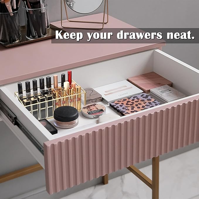 ELLDOO Rollerball Perfume Organizer, 24 Acrylic Spaces Glod Glass Perfume Storage Holder Beauty Scent Holder, Makeup Lipgloss Lipstick Display Case