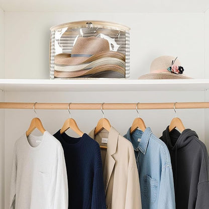 2 Pack Hat Storage Box with Clear Window, Holds up to 7 Caps Cowboy Hat Organizer Bag for Closet for Wide Brim Hats with Carrying Handles, Gray