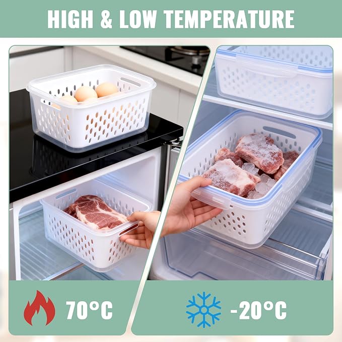 3 PCS Fruit Storage Containers for Fridge Food Berry Storage Container Set with Removable Strainer Lid Berries Container for Fridge BPA-Free Plastic Crisper for Long-Term Freshness