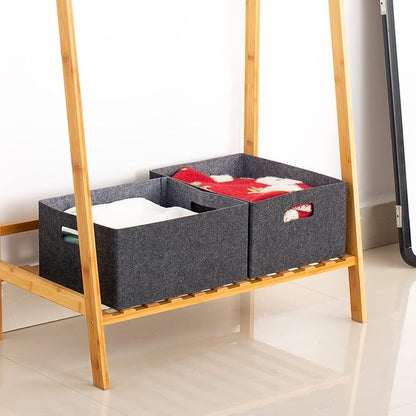 2 pack self-supporting collapsible felt storage basket in darkgrey for storaging and sorting of clothes, toys and office files