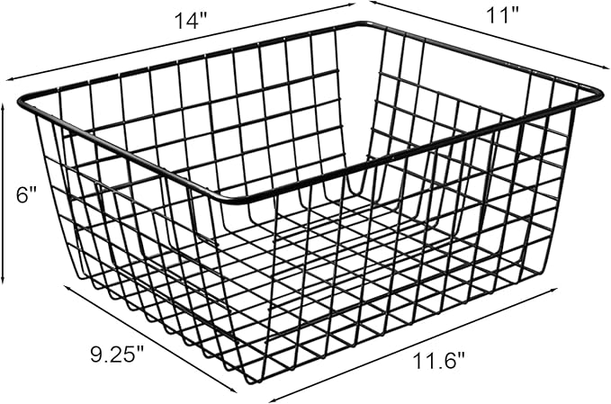 Brightalk 14" Upright Freezer Storage Baskets, Black Wire Storage Bins Large Bakset for Freezer, Pantry, Bathroom Organizing, Set of 4