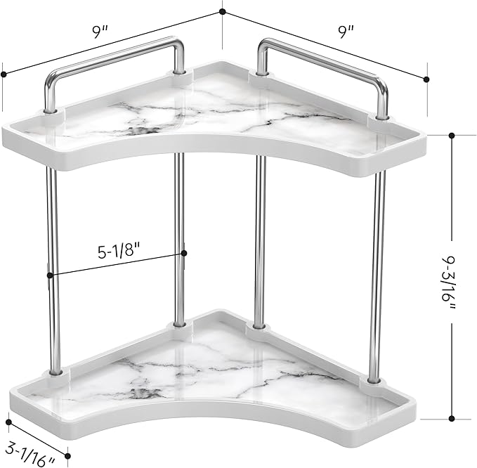 KES Ceramic Bathroom Corner Countertop Organizer, 2-Tier Marble Pattern Corner Counter Shelf, Vanity Skincare Perfume Organizer and Makeup Storage, Polished Chrome, BSC900B-CH