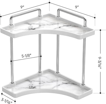 KES Ceramic Bathroom Corner Countertop Organizer, 2-Tier Marble Pattern Corner Counter Shelf, Vanity Skincare Perfume Organizer and Makeup Storage, Polished Chrome, BSC900B-CH
