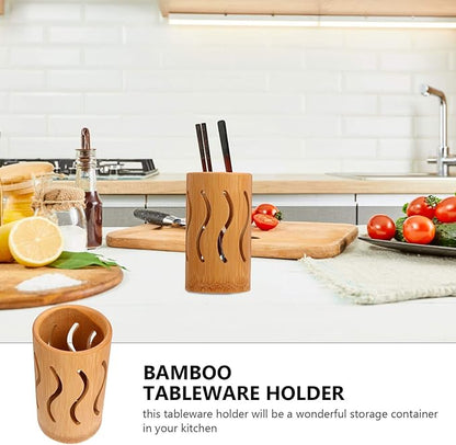Cabilock Bamboo Utensil Holder, Spoon Chopstick Storage Bin Knives Forks Organizer Tableware Container Kitchen Ware Flatware Spatula Bucket for Kitchen Counter Pantry