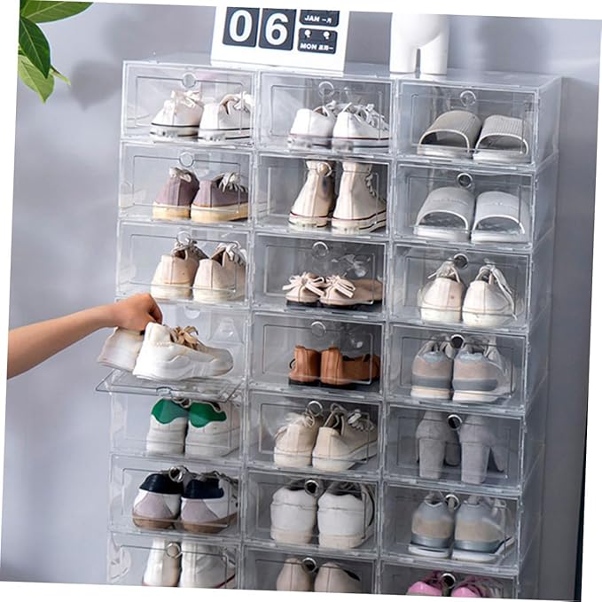 Unomor 4pcs Shoe Box Set Stackable Shoe Storage Boxes Bin for Organization Material Space-saving Storage