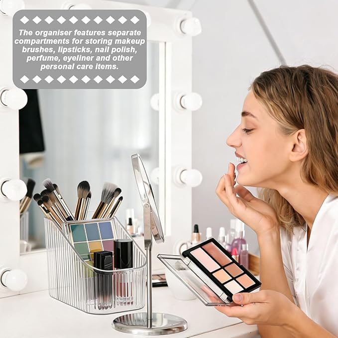 4 Pcs 3 Slot Makeup Brush Holder, Vintage striped Make Up Brush Holder Cosmetic Brushes Container Cosmetic Display Case for Vanity Decor Perfume Hairbrush Desk Accessories, Clear
