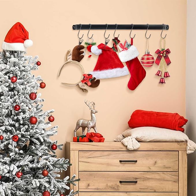 Hat Organizer Closet Organization Wall: 17 Inch Hat Holder with 12 Adjustable Stainless Steel Clips - Baseball Caps Organizer Fits All Caps - Tie Belt Hanger for Closet Storage Solution - 1 Pack