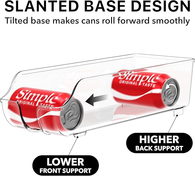 Simple Houseware Soda Can Organizer and Dispenser for Refrigerator / Pantry, Clear, Set of 2