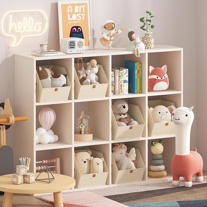 Homsorout Fabric Closet Storage Cubes - 8 Pack Square Storage Bins with Dual Handles for Clothes, Towels, Toys, Cube Storage Organizers for Bedroom, Nursery, Shelves, Closet, Small Spaces, Beige