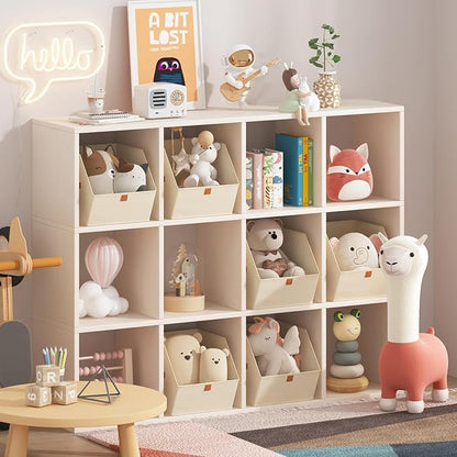Homsorout Fabric Closet Storage Cubes - 8 Pack Square Storage Bins with Dual Handles for Clothes, Towels, Toys, Cube Storage Organizers for Bedroom, Nursery, Shelves, Closet, Small Spaces, Beige