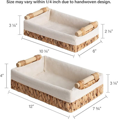 StorageWorks Small Baskets for Organizing, Wicker Bathroom Basket for Toilet Tank Top with Liner, Natural Water Hyacinth, Set of 2