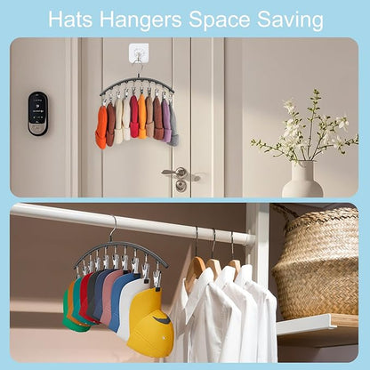 Hat Hangers for Closet, Metal 1 Pack Hat Organizer Holder for Hanger Closet Display, Hat Racks for Baseball Caps w/10 Clips, Hat Holder for Ball Caps & Accessories, for Men Women, Black