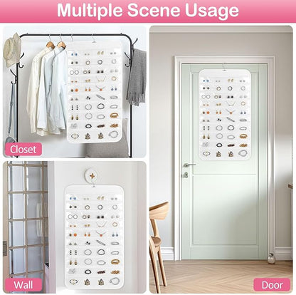 2 Pack Hanging Jewelry Organizer, 80 Clear Pockets earring organizer and storage, Accessories holder organizer for Closet, Jewelries, Necklace, Travel