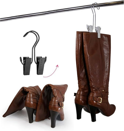 Original Boot Hanger - Shoe Storage Space Saver (Set of 3); Boot Hanger, Holder, Clips, Storage (Black)