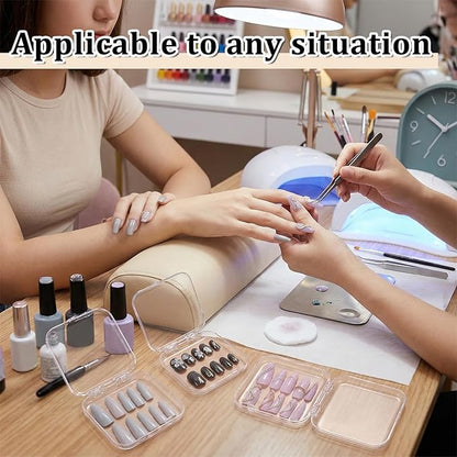50 Sets Press On Nail Storage Box with 180 Pcs Adhesive Double Sided Tape, Clear Artificial Nail Display Case Acrylic Nail Boxes Press On Nail Packaging Box for Display Art Nail Salon Supplie