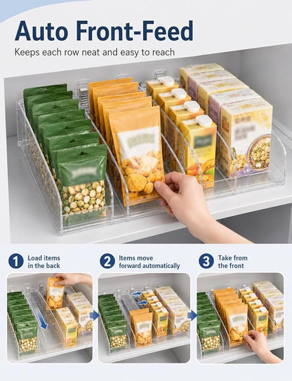 Adjustable Sliding Organizer, Self-Feed Fridge Tray, Rolling Beverage Storage for Pantry, Kitchen and Retail Shelves(7 PCS,25 cm)