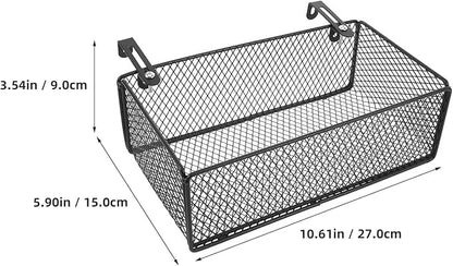 Bedside Organizer - Black Bedside Hanging Wire Basket Organizer With Adjustable Hook Spacing - Dormitory Bed Storage Caddy For College Dorm Room Bunk Bed