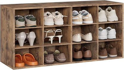Aenuert 12-Cubby Shoe Rack, 3-Tier Wood Shoe Organizer, Multifunctional Shoe Organizer Bench for Entryway, Mudroom, Hallway, Closet,36.22 * 11.81 * 17.72 Inch,Brown