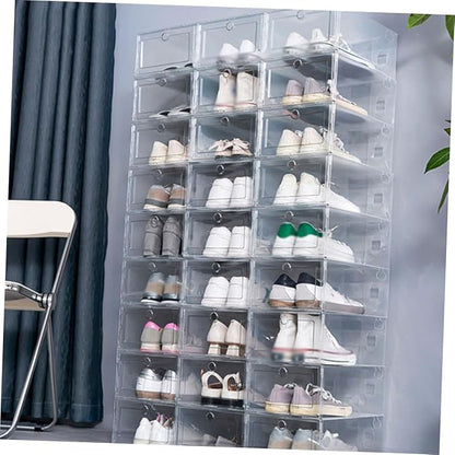 4pcs Folding Storage Boxes Lids Stackable Shoe Organizers Shoe Storage Space-saver for Home
