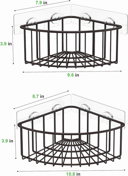 SMARTAKE 2-Pack Corner Shower Caddy Deep Basket Design, SUS304 Stainless Steel, Wall Mounted Bathroom Shelf with Adhesive, Storage Organizer for Toilet, Dorm and Kitchen (Bronze)