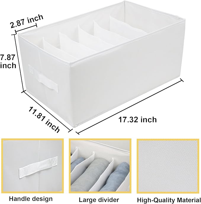 Fordonral Extra Large Clothes Closet Organizer 6 Compartments for Jean Sweater Sheets to Shirt - Divided Clothing Storage Boxes for Closet, Wordrobe, Bedroom, Shelf (4pc White)