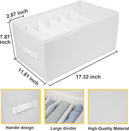 Fordonral Extra Large Clothes Closet Organizer 6 Compartments for Jean Sweater Sheets to Shirt - Divided Clothing Storage Boxes for Closet, Wordrobe, Bedroom, Shelf (4pc White)