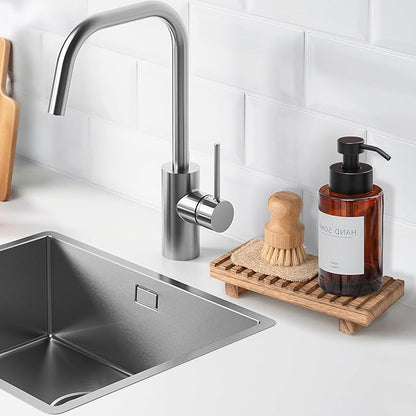 Bathroom Tray Rustic Farmhouse Bathroom Decor Wood Display Stand Riser Kitchen Soap Dish Holder for Vanity, Countertop, Sink, 8.6 * 3.6 Brown