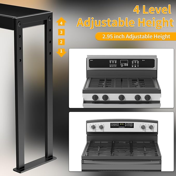Spice Rack Shelf for Kitchen Stove, Adjustable 27 to 33 Inch Spice Rack Organizer, 4 Level Adjustable Height Stove Top Shelf for Kitchen, Over the Stove Shelf for Curved Stove, Black