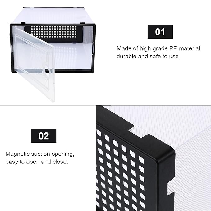 MAGICLULU 2pcs Drawer-style Thickened Plastic Shoe Storage Boxes for Closet Organization, Stackable Simple Shoe Cases for Sneakers and Boots Style