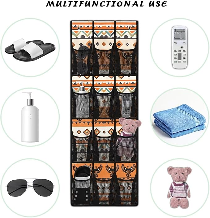 Ethnic Eagle Over the Door Shoe Organizer 12 Large Mesh Pockets Sturdy Oxford Shoe Storage Organizer Hanging Shoe Rack for Closet