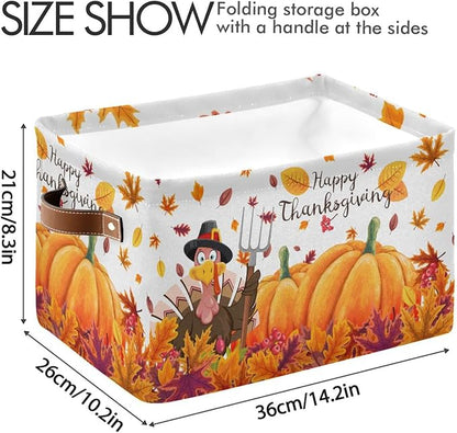 Thanksgiving Day Pumpkin Turkey Rectangular Storage Basket Organizer Bin Shelf Baskets For Clothes Gifts For Home Office Dorm