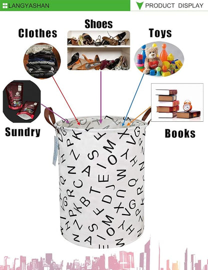 Laundry Basket Canvas Fabric Collapsible Organizer Basket for Storage Bin Toy Bins Gift Baskets Bedroom Clothes Children Nursery Hamper (Alphabet)