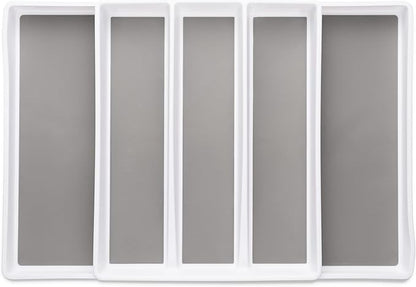 Expandable Utensil Tray Drawer Organizer, 5 Compartment Adjustable Serving Utensils Holder, Multi-Purpose Storage for Kitchen, Office, Bathroom Supplies