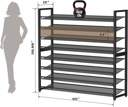 Metal Shoe Rack,Large 8 Tier Shoe Organizer, Heavy Duty Metal 4-Tier Stackable Shoe Storage Vertical Shoe Rack for Closet Front Door,Entrance,Entryway,Garage,Up to 50 Pairs,Black