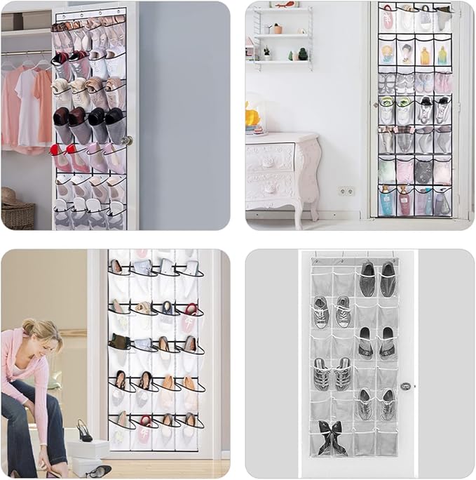 Veemoon 28-pocket over Door Storage Bag White Mesh Organizer Large Capacity Hanging Closet Door Organizer for Shoes and Accessories Space-saving Hanging Storage for Entryway and Home