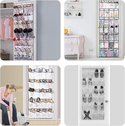 KOMBIUDA 28-pocket over The Door Hanging Storage Bag, White Mesh Organizer with Large Capacity for Home Closet and Door Hanging, Multi-tier Wall Storage Container for Shoes and Accessories