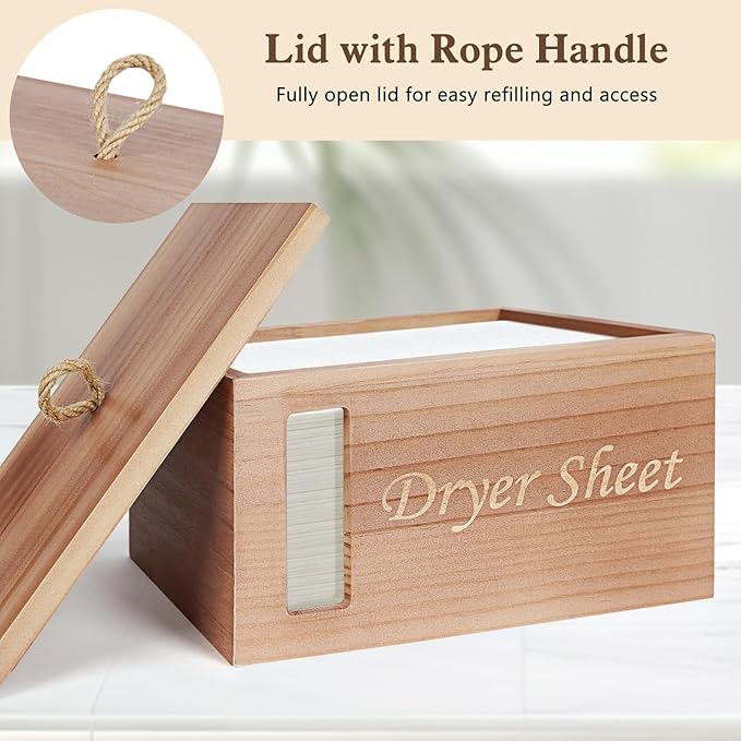 2 Pcs Wood Laundry Pods Container & Dryer Sheet Holder, Solid Pine Laundry Sheet Container Dispenser with Visible Window for Laundry Accessories, Farmhouse Decor for Laundry Room Refresh(Walnut Brown)