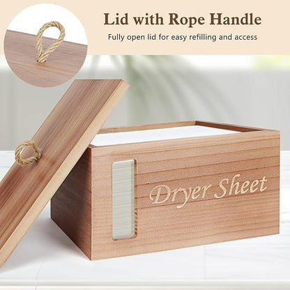 2 Pcs Wood Laundry Pods Container & Dryer Sheet Holder, Solid Pine Laundry Sheet Container Dispenser with Visible Window for Laundry Accessories, Farmhouse Decor for Laundry Room Refresh(Walnut Brown)