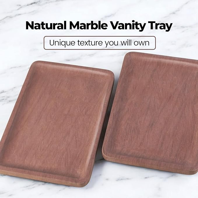 Karibiber Marble Vanity Tray, 11.8in Sandstone Bathroom Kitchen Tray for Countertop, Decorative Dresser Organizer, Perfume Storage, Jewelry Holder, Brown Stone Gift for Man